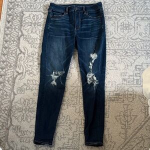 American Eagle Outfitters Dark Blue Distressed high-rise jegging